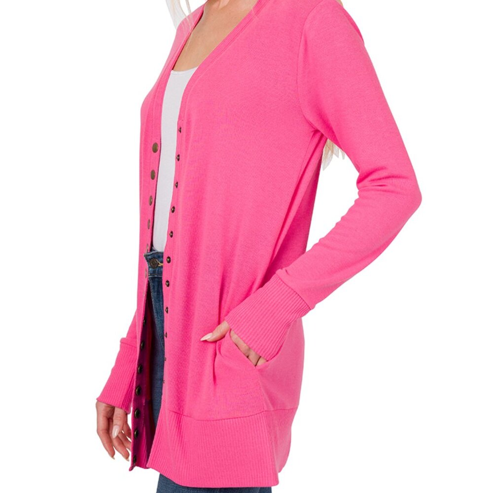 Zenana Snap button sweater cardigan with side pockets